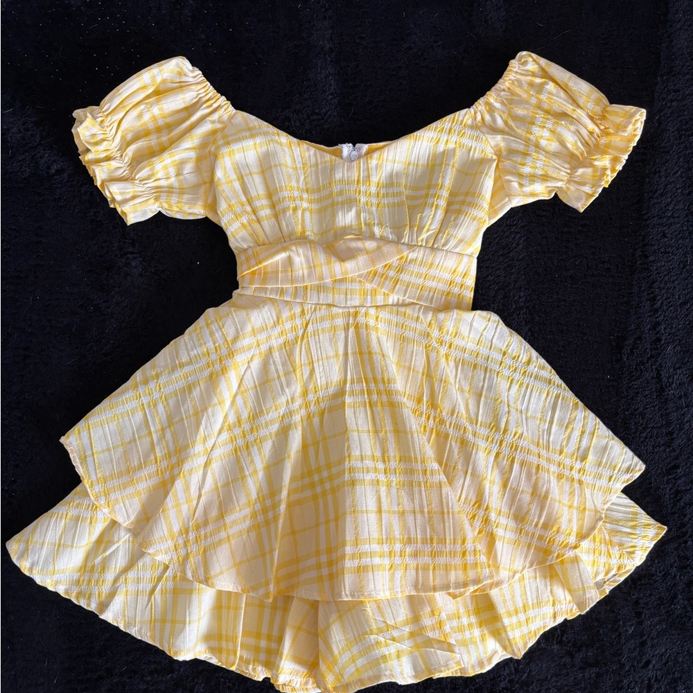 Charming Yellow Plaid Women’s Romper Dress